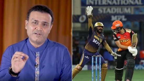 Sehwag has taken a hilarious dig on Sunrisers Hyderabad’s slow batting(HT Collage) Sehwag has taken a hilarious dig on Sunrisers Hyderabad’s slow batting(HT Collage)