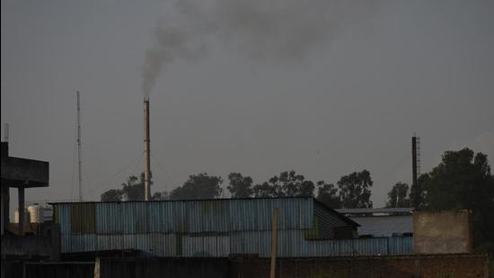 A view of a private factory in Dasna, Ghaziabad, on Monday. Officials said the city will soon get 30 big air filters. (Sakib Ali/HT Photo)