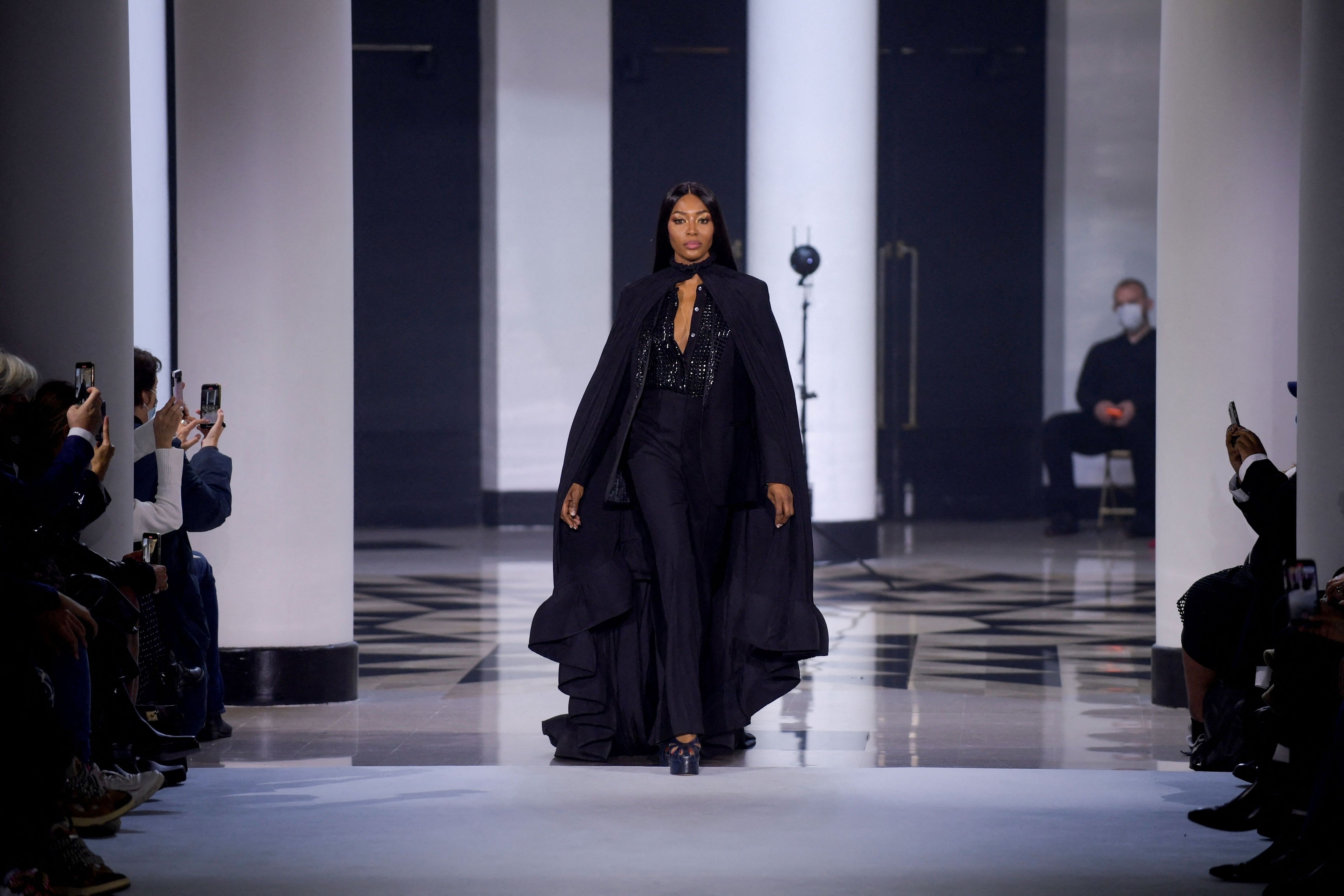 British model Naomi Campbell presents a creation for Lanvin during the Women's Spring-Summer 2022 Ready-to-Wear collection fashion show(AFP)