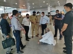 Chhattisgarh chief minister Bhupesh Baghel sat on a dharna inside the Lucknow airport after he was denied permission to move out of the airport (HT photo) Chhattisgarh chief minister Bhupesh Baghel sat on a dharna inside the Lucknow airport after he was denied permission to move out of the airport (HT photo)