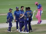 Nathan Coulter-Nile of Mumbai Indians celebrates after takes a wicket of Glenn Philipps of Rajasthan Royals during the Vivo Indian Premier League match between the Rajasthan Royals and the Mumbai Indians at the Sharjah Cricket Stadium in Sharjah on Tuesday.(ANI) Nathan Coulter-Nile of Mumbai Indians celebrates after takes a wicket of Glenn Philipps of Rajasthan Royals during the Vivo Indian Premier League match between the Rajasthan Royals and the Mumbai Indians at the Sharjah Cricket Stadium in Sharjah on Tuesday.(ANI)