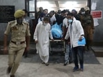 People carry the dead body of Makhan Lal Bindroo, a famous pharmacist from Sirnagar, who was gunned down by terrorists on Tuesday, evening. Two other civilians were also gunned down by the terrorists. (Waseem Andrabi/HT Photos) People carry the dead body of Makhan Lal Bindroo, a famous pharmacist from Sirnagar, who was gunned down by terrorists on Tuesday, evening. Two other civilians were also gunned down by the terrorists. (Waseem Andrabi/HT Photos)