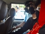 Aryan Khan (in black) after his arrest. Aryan Khan (in black) after his arrest.