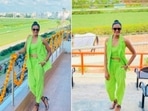 PV Sindhu once again gave her fans a glimpse of her stylish self as she posed in a neon green outfit.(Instagram/@pvsindhu1)