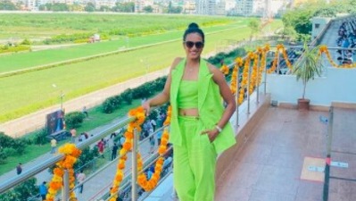 PV Sindhu accessorised her look with a pair of shades and tied her hair up in a neat bun. (Instagram/@pvsindhu)