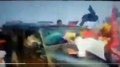 It is said that a farmer named Hardeep Singh shot the video of the incident at Lakhimpur Kheri protest site (Courtesy-Twitter/Grab of a video)
