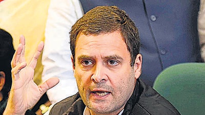 Congress leader Rahul Gandhi. During the proceedings on Tuesday, senior advocate Sajan Poovaya, representing Twitter, told the court that Gandhi’s tweet with the pictures was in violation of their privacy policy and hence it was deleted. (HT Archive)