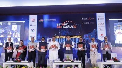Minister CN Ashwath Narayan with other dignitaries during the ‘Beyond Bengaluru’ event on Tuesday. (Karnataka govt) Minister CN Ashwath Narayan with other dignitaries during the ‘Beyond Bengaluru’ event on Tuesday. (Karnataka govt)