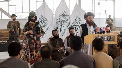 Afghanistan Taliban officials attend a news conference where they announced they will start issuing passports to its citizens again. (Reuters)