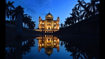 A preview of Safdarjung Tomb, illuminated with 212 state-of-the art mono LED lights, New Delhi, July 18, 2019 (Raj K Raj/HT PHOTO) A preview of Safdarjung Tomb, illuminated with 212 state-of-the art mono LED lights, New Delhi, July 18, 2019 (Raj K Raj/HT PHOTO)