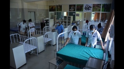 Nurses making arrangements at the 150-bed paediatric ward in anticipation of the third wave of Covid in Thane on Tuesday. (PRAFUL GANGURDE/HT PHOTO) Nurses making arrangements at the 150-bed paediatric ward in anticipation of the third wave of Covid in Thane on Tuesday. (PRAFUL GANGURDE/HT PHOTO)