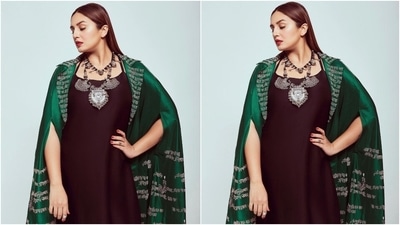 The ensemble is from the shelves of ace designer Anamika Khanna's label. Huma accessorised the ensemble with jewels from Abhilasha Jewellery and Neeta Boochra Jewellery, and Christian Louboutin peep-toe pumps adorned with embellishments.&nbsp; (Instagram/@iamhumaq)