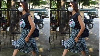 All masked up, Shilpa posed in tinted shades as she walked past the paparazzi. Needless to say, we are taking notes from the actor on how to blend fashion and comfort into a casual attire. (HT Photos/Varinder Chawla)