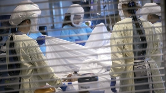 Medical professionals look after a Covid-19 patient in the intensive care unit in Salt Lake City, Utah. (AP)