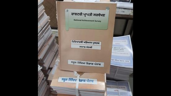 The National Achievement Survey practice books were given to Ludhiana schools a few days ago even though Class-10 students await NCERT textbooks. (HT PHOTO) The National Achievement Survey practice books were given to Ludhiana schools a few days ago even though Class-10 students await NCERT textbooks. (HT PHOTO)