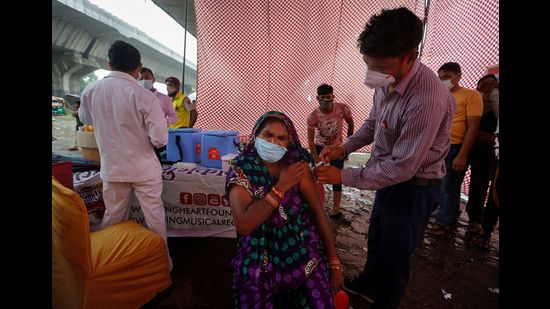 A woman receives a dose of Covaxin manufactured by Bharat Biotech (REUTERS)