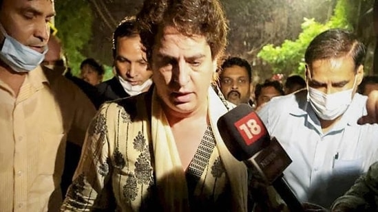 Congress general secretary Priyanka Gandhi Vadra and other party leaders were detained on their way to violence-hit Lakhimpur Kheri district. (PTI)