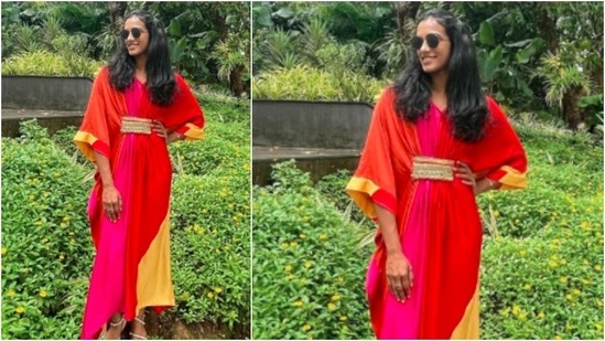 PV Sindhu earlier took to her Instagram handle to share a few pictures of herself in a bright colourful kaftan.(Instagram/@pvsindhu1)