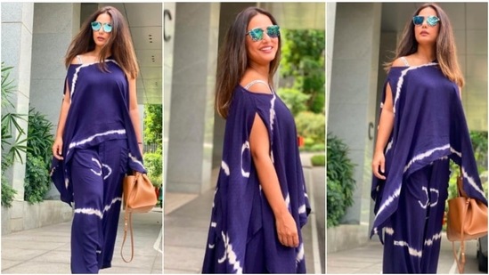 Hina Khan teamed her look with a pair of comfortable white sliders.(Instagram/@realhinakhan)