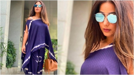 Hina Khan opted for a tie-dye loose asymmetrical top and trousers for her recent outing.(Instagram/@realhinakhan)
