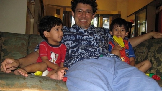 Madhuri Dixit’s husband Shriram Nene shared a picture with their sons Arin and Ryan, from when they were younger.