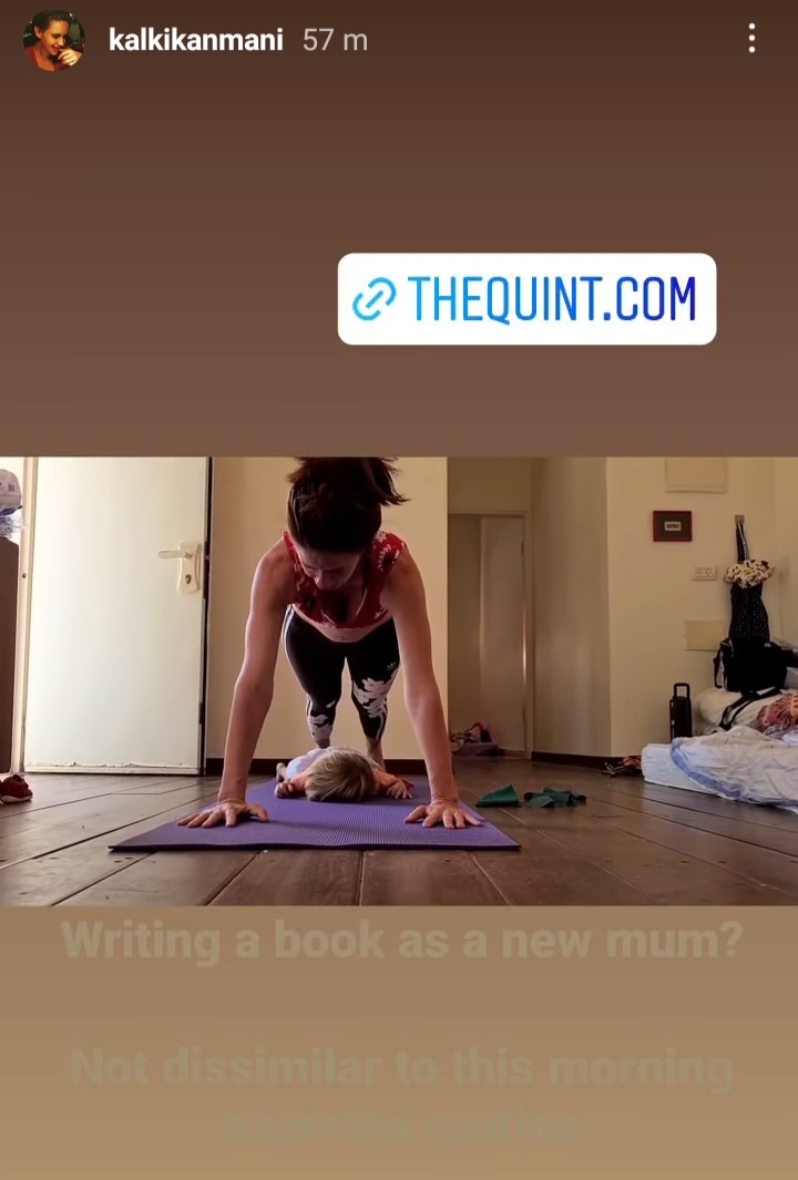 Kalki Koechlin nails pushups over baby Sappho during Tuesday morning exercise routine(Instagram/kalkikanmani)