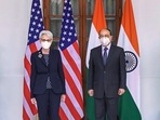 Foreign Secretary of India Harsh V Shringla with US Deputy Secretary of State Wendy R. Sherman during their meeting, in New Delhi. (PTI Photo) Foreign Secretary of India Harsh V Shringla with US Deputy Secretary of State Wendy R. Sherman during their meeting, in New Delhi. (PTI Photo)