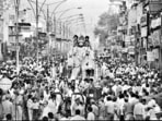 An October 1975 photo of the Ramlila procession in Chandni Chowk.(HT File Photo) An October 1975 photo of the Ramlila procession in Chandni Chowk.(HT File Photo)