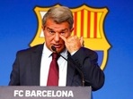 FC Barcelona club President Joan Laporta scratches his face during a news conference in Barcelona, Spain, Friday, Aug. 6, 2021. Barcelona announced on Thursday, Aug. 5, 2021 that Lionel Messi will not stay with the club. He is leaving after 17 successful seasons in which he propelled the Catalan club to glory, helping it win numerous domestic and international titles since debuting as a teenager.(AP) FC Barcelona club President Joan Laporta scratches his face during a news conference in Barcelona, Spain, Friday, Aug. 6, 2021. Barcelona announced on Thursday, Aug. 5, 2021 that Lionel Messi will not stay with the club. He is leaving after 17 successful seasons in which he propelled the Catalan club to glory, helping it win numerous domestic and international titles since debuting as a teenager.(AP)