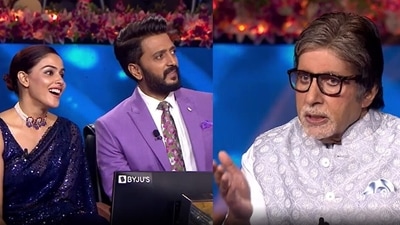 Riteish Deshmukh and Genelia Deshmukh in Kaun Banega Crorepati 13. Riteish Deshmukh and Genelia Deshmukh in Kaun Banega Crorepati 13. 