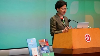 Hong Kong Chief Executive Carrie Lam speaks during a news conference following the annual policy address in Hong Kong, China October 6, 2021.&nbsp; (REUTERS)