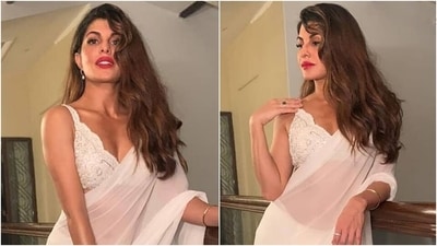 Jacqueline Fernandez in sheer saree and bralette proves you can never go wrong with white (Instagram/@shehlakhan) Jacqueline Fernandez in sheer saree and bralette proves you can never go wrong with white (Instagram/@shehlakhan)
