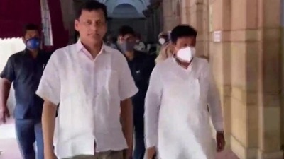 Union ministers Ajay Mishra Teni and Nityanand Rai arrive in North Block on Wednesday.&nbsp;