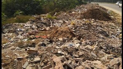 Chandigarh India 31 October 2019::Picture of dumped construction waste on PGI-Khuda lahora road side in Chandigarh on Thursday October 31, 2019.Photo by Anil Dayal/Hindustan Times