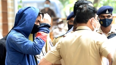 Bollywood actor Shah Rukh Khan's son Aryan Khan leaves the NCB office after an inquiry as he is arrested in an allegedly drug-related case, in Mumbai on Sunday. (File photo) (ANI) Bollywood actor Shah Rukh Khan's son Aryan Khan leaves the NCB office after an inquiry as he is arrested in an allegedly drug-related case, in Mumbai on Sunday. (File photo) (ANI)