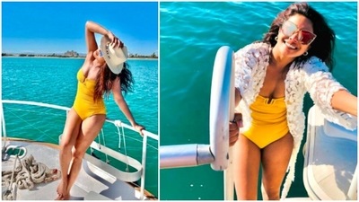 Priyank Chopra looks stunning in bright yellow swimwear as she posed on her cruise. (Instagram/@priyankachopra) Priyank Chopra looks stunning in bright yellow swimwear as she posed on her cruise. (Instagram/@priyankachopra)
