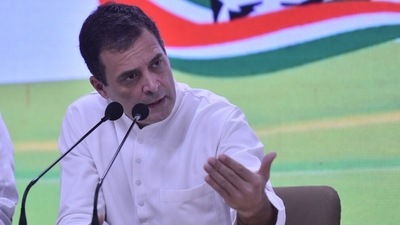 Congress leader Rahul Gandhi addressed a press conference at party headquarters in New Delhi on Wednesday. (Sanjeev Verma/HT Photo) Congress leader Rahul Gandhi addressed a press conference at party headquarters in New Delhi on Wednesday. (Sanjeev Verma/HT Photo)