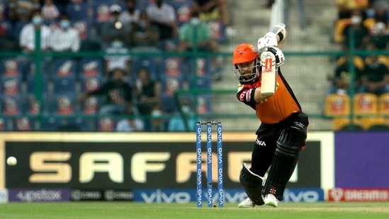 Abu Dhabi: Kane Williamson, captain of Sunrisers Hyderabad plays a shot during match 52 of Indian Premier League between Royal Challengers Bangalore and Sunrisers Hyderabad, at the Sheikh Zayed Stadium in Abu Dhabi, UAE, Wednesday, Oct. 6, 2021.&nbsp;(PTI)