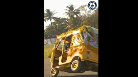 A Chennai man drove a three-wheeler on two wheels for a distance of 2.2km to create a Guinness World Record in 2015.(Guinness World Records)