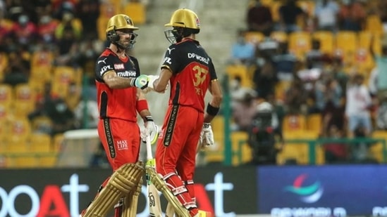 Glenn Maxwell and Devdutt Padikkal of Royal Challengers Bangalore in IPL 2021 match against Sunrisers Hyderabad