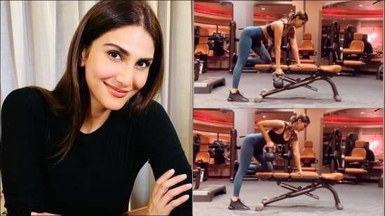 Vaani Kapoor builds strength with single arm kettlebell row exercise at gym(Instagram/_vaanikapoor_)