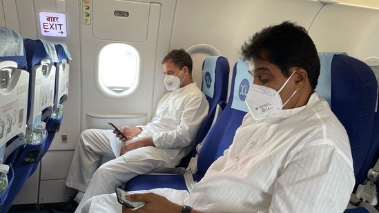 Rahul Gandhi and Congress general secretary KC Venugopal on their way to Lucknow.