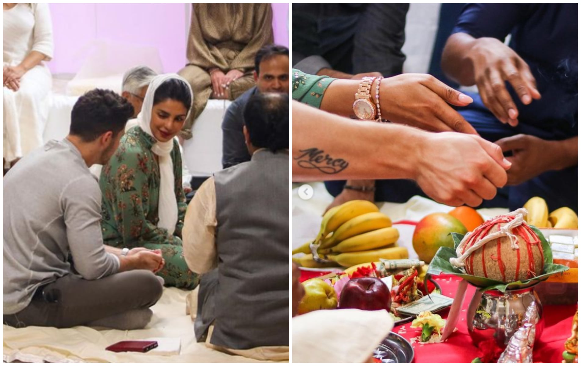 Priyanka Chopra and Nick Jonas performing a puja at her restaurant in New York, Sona.