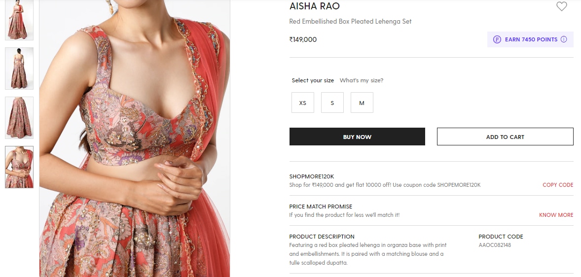 Shanaya Kapoor's red embellished box pleated lehenga set from Aisha Rao(perniaspopupshop.com)