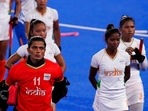 India goalkeeper Savita (11) and her teammates(AP) India goalkeeper Savita (11) and her teammates(AP)