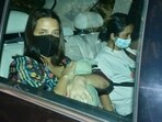 Neha Dhupia hides her son's face from the cameras. (Varinder Chawla. )