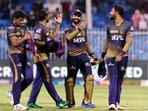 Kolkata Knight Riders players celebrate after winning their Indian Premier League cricket match against Rajasthan Royals, at the Sharjah Cricket Stadium, in Sharjah, UAE, Thursday, Oct. 7, 2021. (PTI)