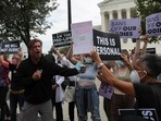 People protest for and against abortion rights outside of the U.S. Supreme Court building in Washington, D.C., U.S. October 4, 2021.&nbsp;