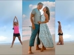 Milind Soman and Ankita Konwar lay couple, fitness and travel goals all at once with their sizzling Yoga workout at Gujarat beach(Instagram/milindrunning) Milind Soman and Ankita Konwar lay couple, fitness and travel goals all at once with their sizzling Yoga workout at Gujarat beach(Instagram/milindrunning)