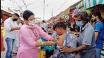 A medic administers a dose of Covid-19 vaccine to shopkeepers outside a Goddess Kali temple during a special vaccination drive, in Jammu, on Tuesday. (PTI) A medic administers a dose of Covid-19 vaccine to shopkeepers outside a Goddess Kali temple during a special vaccination drive, in Jammu, on Tuesday. (PTI)